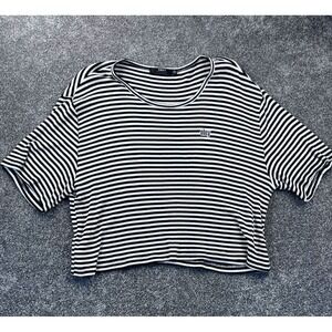 Obey Womens Black & White Striped Crop Top L